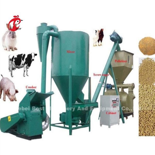 Máquina do moinho de alimentação do martelo com triturador e misturador para o Ada da exploração agrícola animal 220V 6KW das aves domésticas